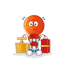 basketball head cartoon holding dynamite character. cartoon vector