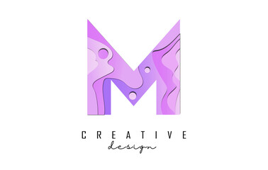 Letter M Logo with pop art and paper cut effectt. Geometric vector illustration.