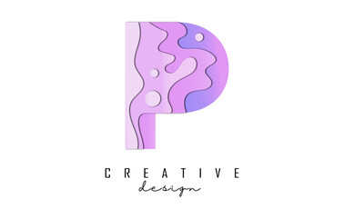 Letter P Logo with pop art and paper cut effectt. Geometric vector illustration.