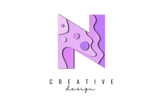 Letter N Logo with pop art and paper cut effectt. Geometric vector illustration.