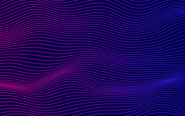 Abstract smooth thin lines on dark blue background. Futuristic technology design backdrop with purple and blue gradient transition.