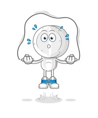 medicine tablet head cartoon jump rope exercise. character vector