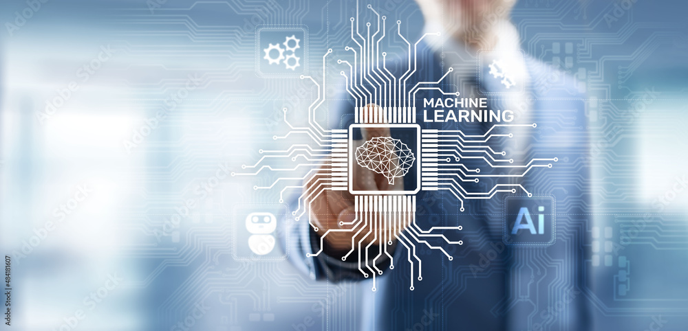 Poster machine deep learning algorithms, artificial intelligence, ai, automation and modern technology in b