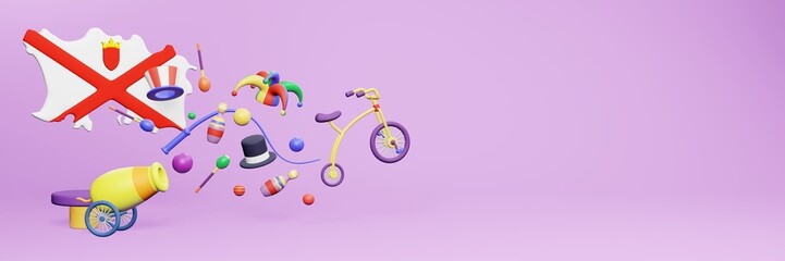 3d rendering of festivals and circus entertainment in Channel Islands for social media
