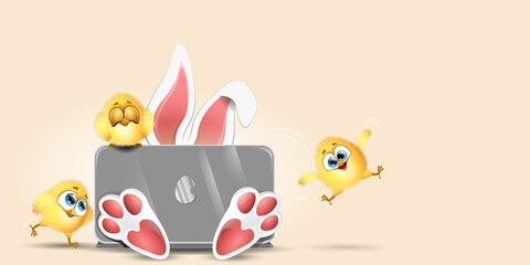 Bunny with chicks laptop