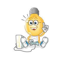 light bulb head cartoon playing video games. cartoon character