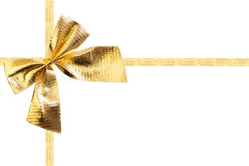 Golden bow with ribbon isolated on white. Gift wrapping.