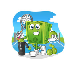 money plays tennis illustration. character vector