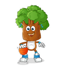 Obraz premium tree head cartoon dribble basketball character. cartoon vector