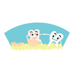 a white tooth helps another tooth to come out of the egg