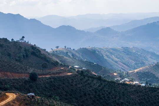 mountain landscape panorama in myanmar outside kalaw