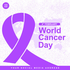 World Cancer Day Template, Social Media Post. Purple Ribbon