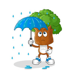 tree head cartoon holding an umbrella illustration. character vector