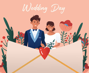 Wedding day, the bride and groom, vector illustration