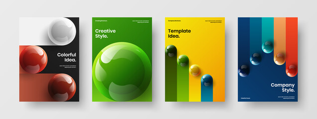 Bright banner A4 vector design illustration bundle. Modern realistic spheres handbill concept composition.