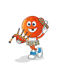 basketball head cartoon scottish with bagpipes vector. cartoon character