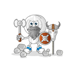 medicine tablet head cartoon viking with an ax illustration. character vector