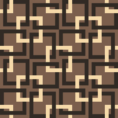Seamless vector pattern with 3d net on brown background. Simple square texture wallpaper design. Decorative mesh fashion textile.