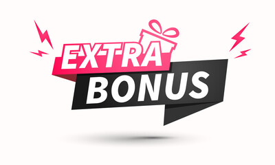 Red And Black Extra Bonus Label. Modern Web Banner Element With Gift. Vector Illustration