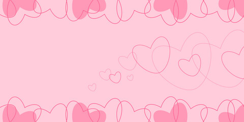 Romantic pink background with hearts. Vector banner flyer happy valentine's day. Vector illustration for holiday design.