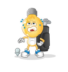 Obraz premium light bulb head cartoon with golf equipment. cartoon mascot vector
