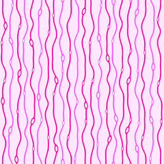 Seamless vector pattern with vertical wavy lines on pink background. Simple line texture wallpaper design. Decorative mesh fashion textile.
