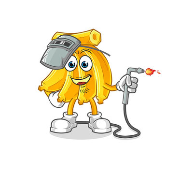 Banana welder mascot. cartoon vector