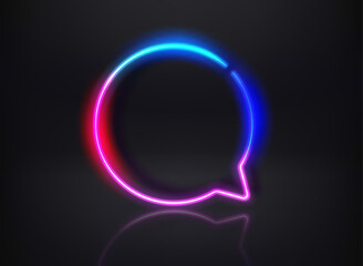 Neon glowing speech bubble on dark background. Template for design