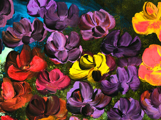 Abstract flowers, artwork, creative hand painted background, brush texture, acrylic painting.