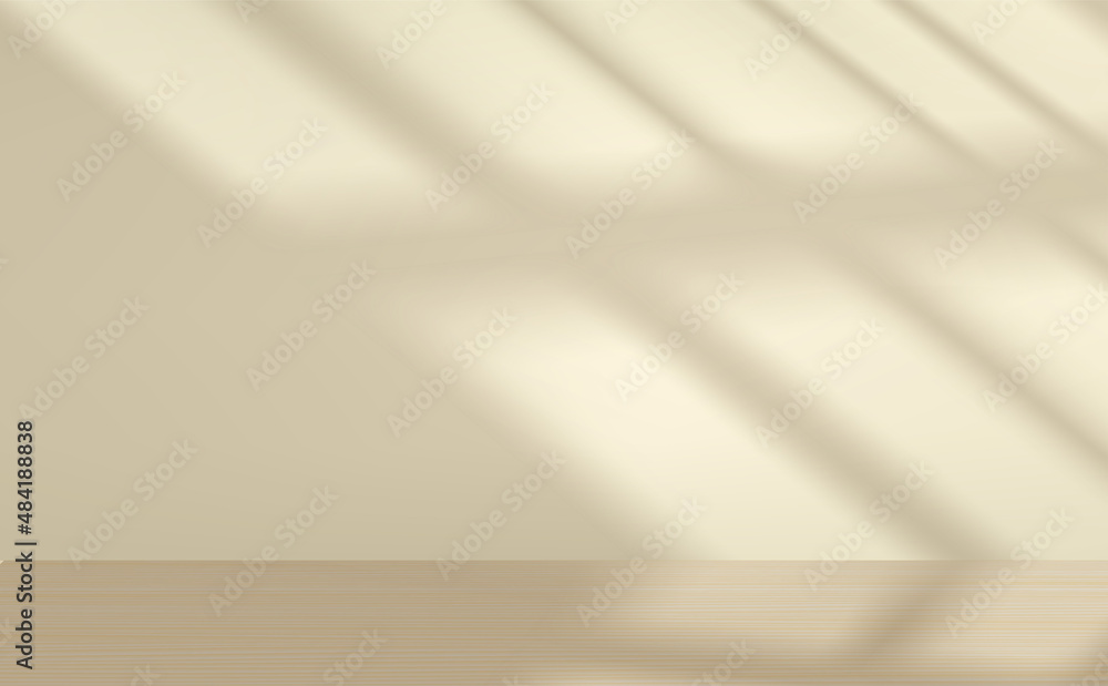 Aufkleber studio with wooden floor and light of a window. vector 3d illustration with shadow overlay effect