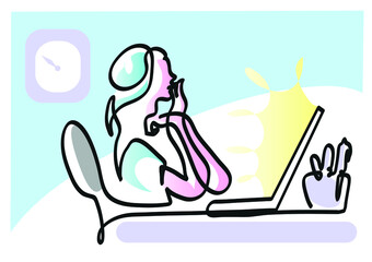 One line drawing of annoyed woman with computer problem.
One continuous line drawing of bad news concept.

