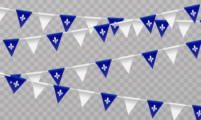 Happy Quebec Day. National holiday of Quebec. Saint Jean-Baptiste Day. Realistic ribbons and decorations with holiday symbol