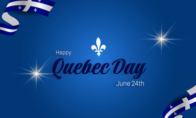 Happy Quebec Day. National holiday of Quebec. Saint Jean-Baptiste Day. Realistic ribbons and decorations with holiday symbol
