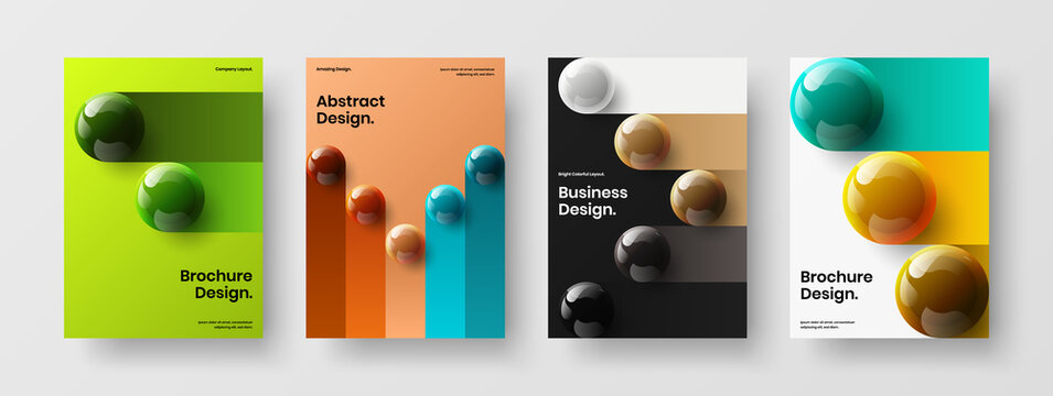 Isolated corporate identity design vector concept composition. Bright 3D spheres leaflet layout collection.
