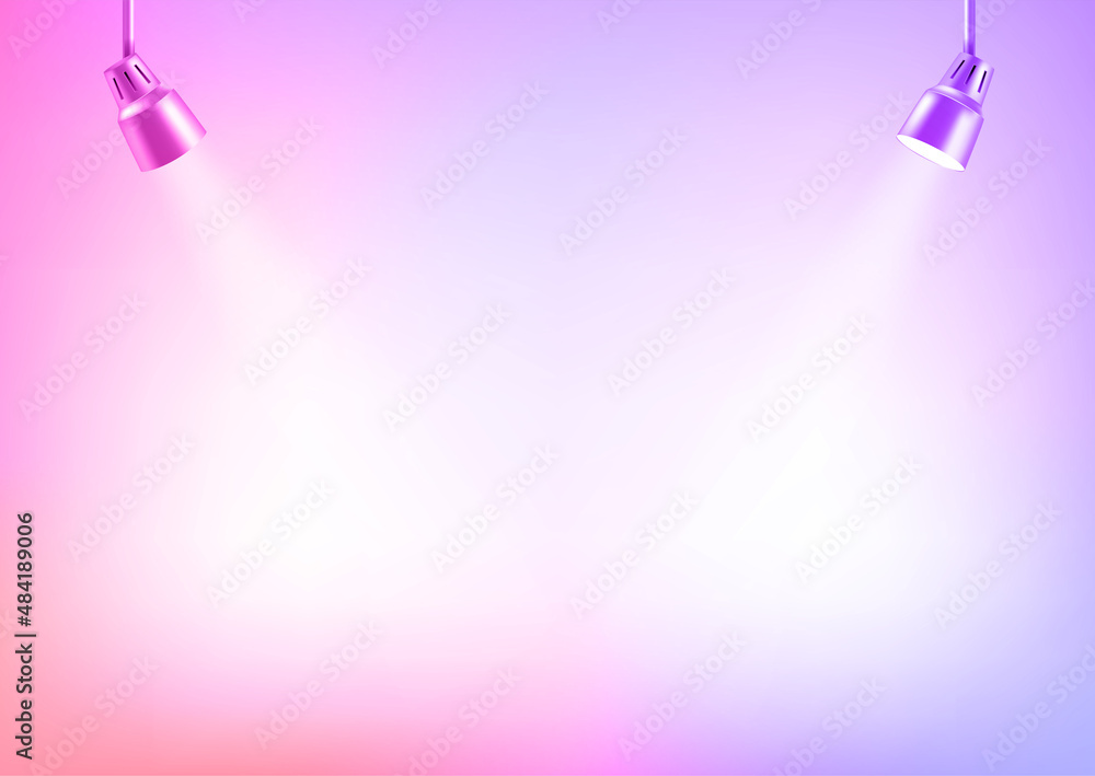 Poster photorealistic illuminated stage with projectors. presentation vector layout