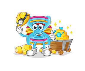 DNA miner with gold character. cartoon mascot vector