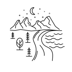 Nature in monoline style. Logo in monoline style. Mountain in monoline style.