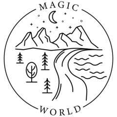 Nature in monoline style with type. Logo in monoline style with type. Mountain in monoline style.