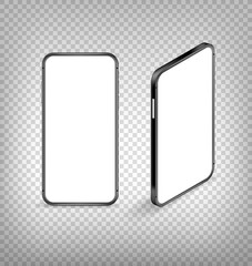 Modern phone with blank screen vector mockup isolated on transparent