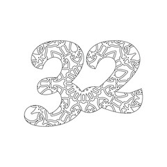 Number with Mandala. decorative ornament in ethnic oriental style. coloring book page