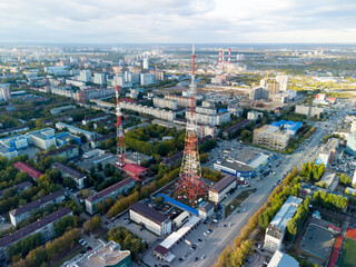 Fototapeta premium TV towers in Tyumen city. Russia