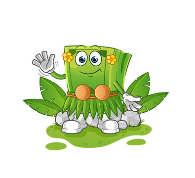 money hawaiian waving character. cartoon mascot vector