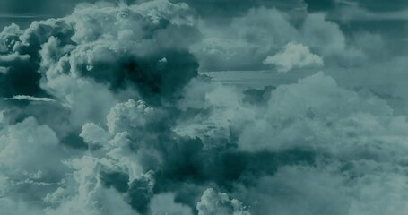 Flight over the stormy clouds