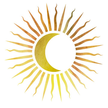 sun and crescent vector illustration