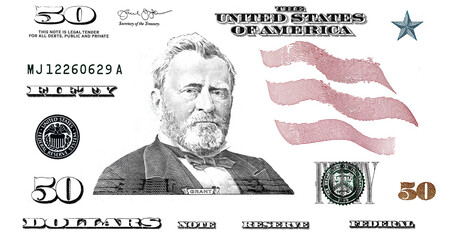 U.S. 50 dollar banknote. Elements - obrazy, fototapety, plakaty