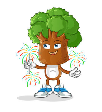 tree head cartoon with fireworks mascot. cartoon vector