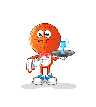 basketball head cartoon waiter. cartoon mascot vector