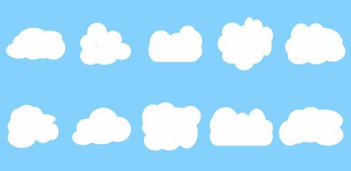 Vector white clouds icons set on blue sky