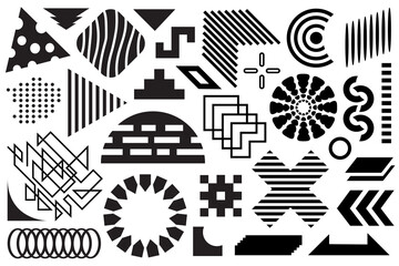 Memphis shapes, black and white geometric design elements. Contemporary abstract design template. Flat style illustration. White cover design set