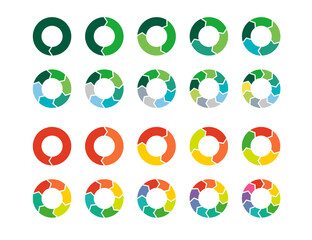 Set of different colored recycle icons. Vector illustration isolated on white background. 